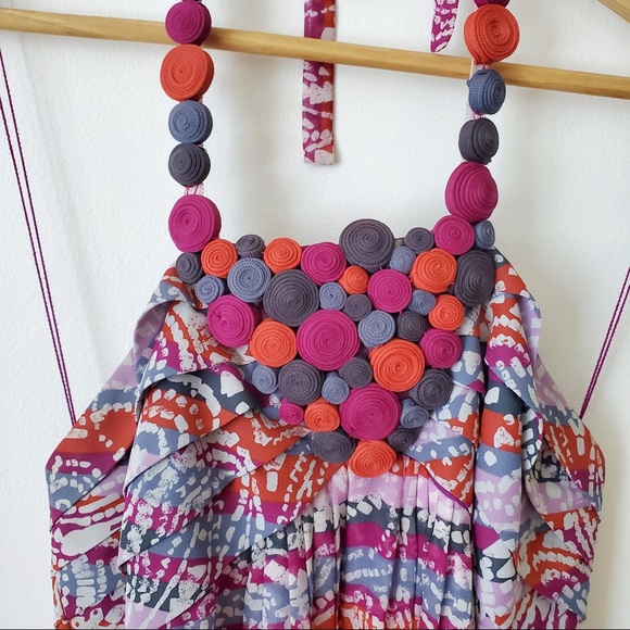 ADRIANNA PAPELL Silk Halter Dress Purple Size 10 - Picture 4 of 12